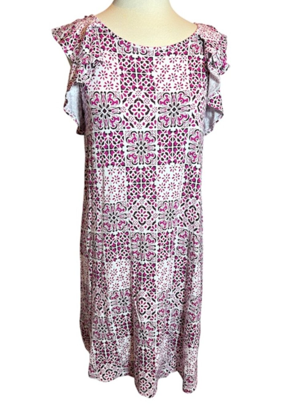 Loft Flutter Sleeve Pink Black Dress